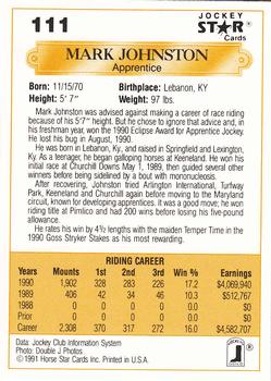 1991 Jockey Star Jockeys #111 Mark Johnston Back